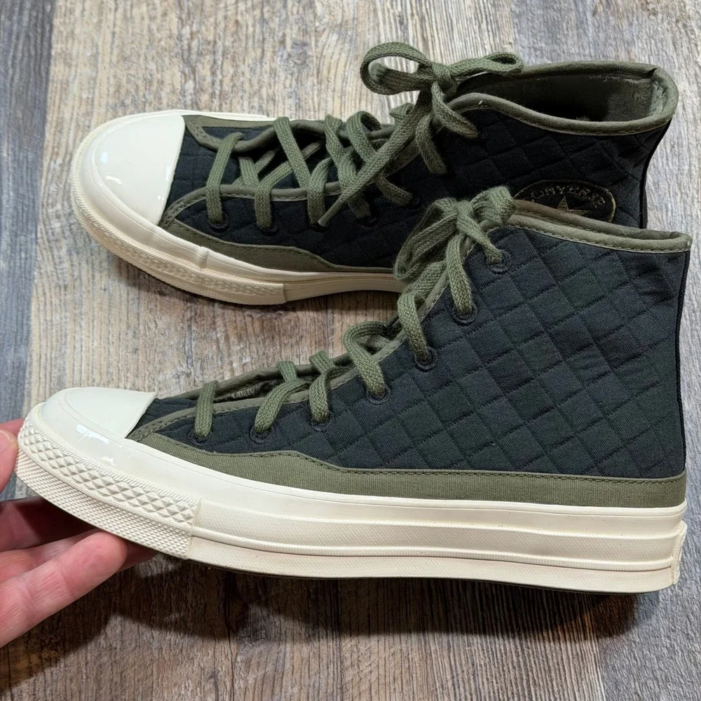 Converse Chuck 70 Hi Quilted Fur Black Olive Green Sneakers Mens 6 Womens 8 NWOB